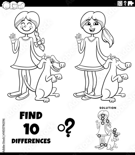 Obraz na płótnie differences puzzle with cartoon girl and her dog coloring page w salonie