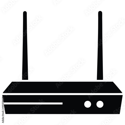 Wifi router black silhouette, wireless internet device with antennas