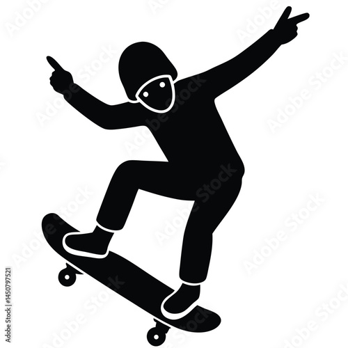 Black silhouette vector illustration of a skateboarder jumping, a fun sport for a person