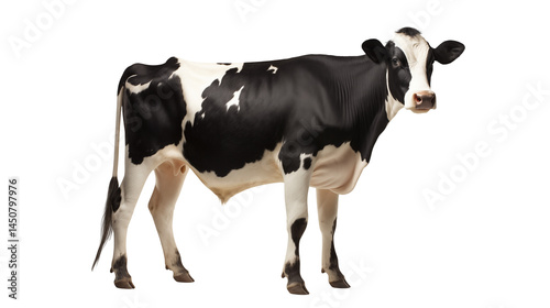 Isolated full body shot of a dairy cow standing isolated on transparent background	