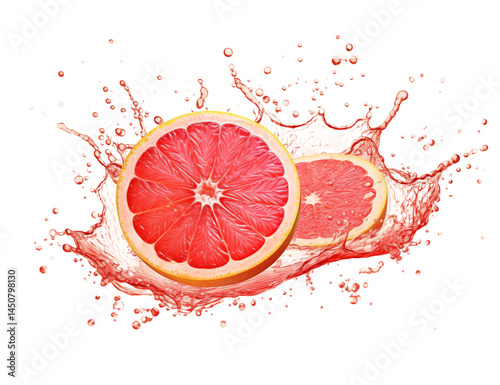 Two grapefruit slices with a splash of juice against a creating a vibrant image transparent background png
