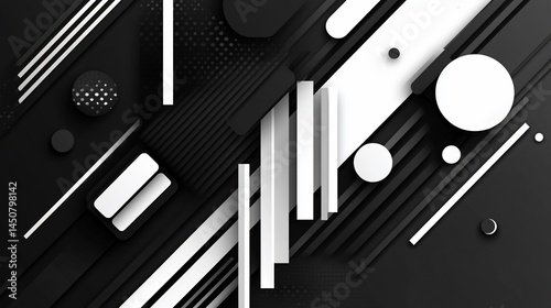 Abstract Monochrome Geometric Design with Layered Shapes and Lines