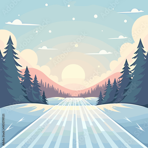 Winter landscape with road: for travel websites, blogs, postcards, design.