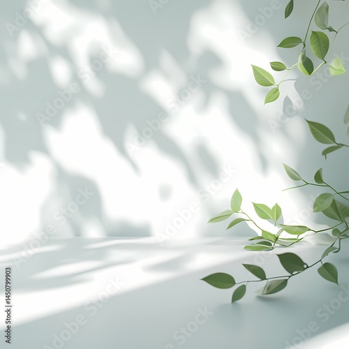 Leafy shadows dance on soft pastel backdrop, creating serene and airy ambiance, perfect for calm and nature-themed designs.