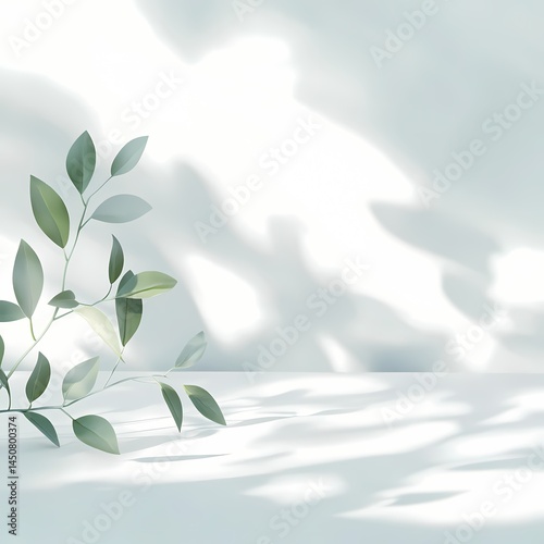Minimalist leaves, soft lighting, serene natural theme, gentle shadows, calming and tranquil atmosphere.