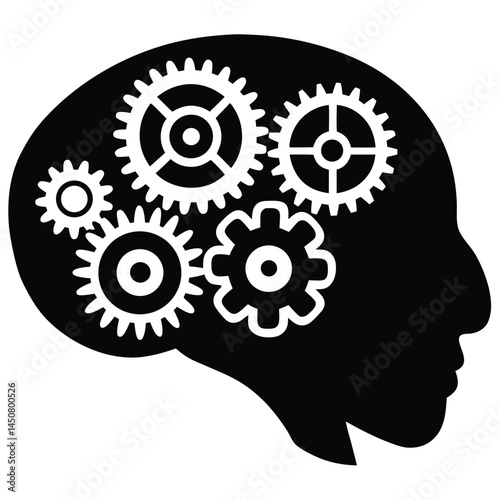 Human Brain with Gear Mechanism Silhouette