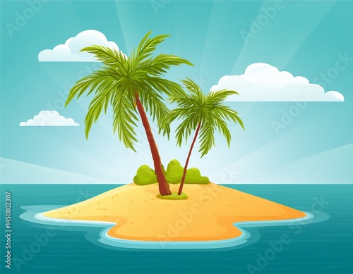 desert tropical island with palm trees