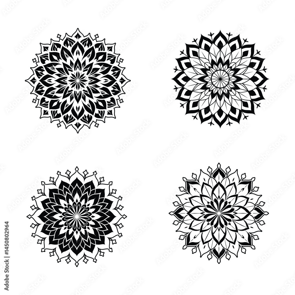 Obraz premium Intricate Mandala Designs Black and White Floral Vector Set