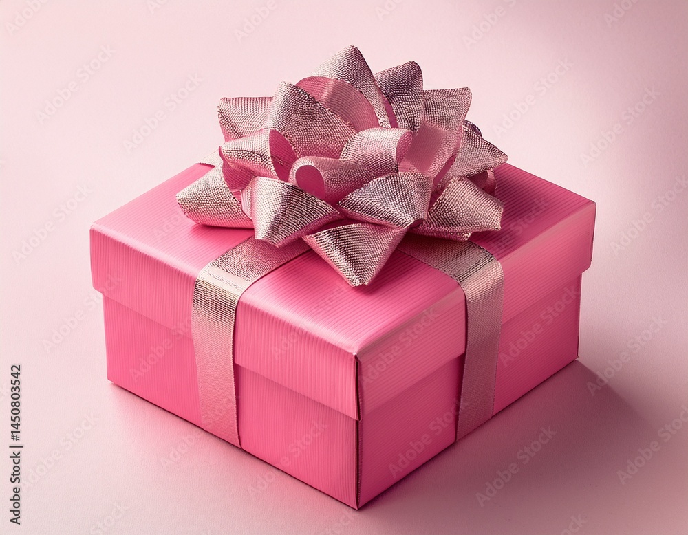 Obraz premium pink gift box with a big shiny bow surprise present