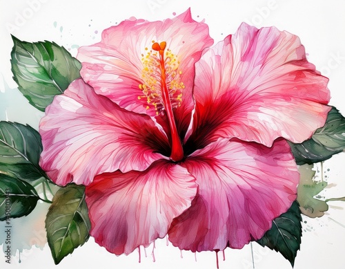 watercolor illustration of a pink tropical flower hibiscus ai illustration white background