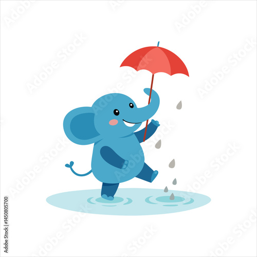 Rainy Day Elephant Character Clipart Vector Design
