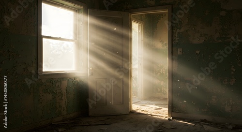 Sunlight Streaming into Dilapidated Empty Room