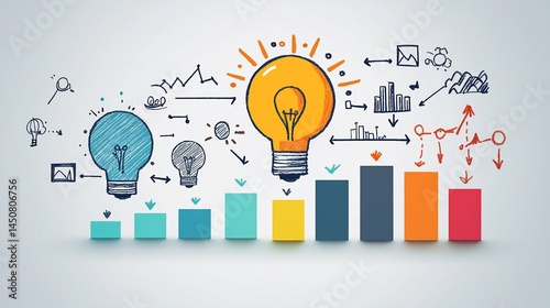 Idea generation, growth charts, creative brainstorming, business strategy, visual presentation