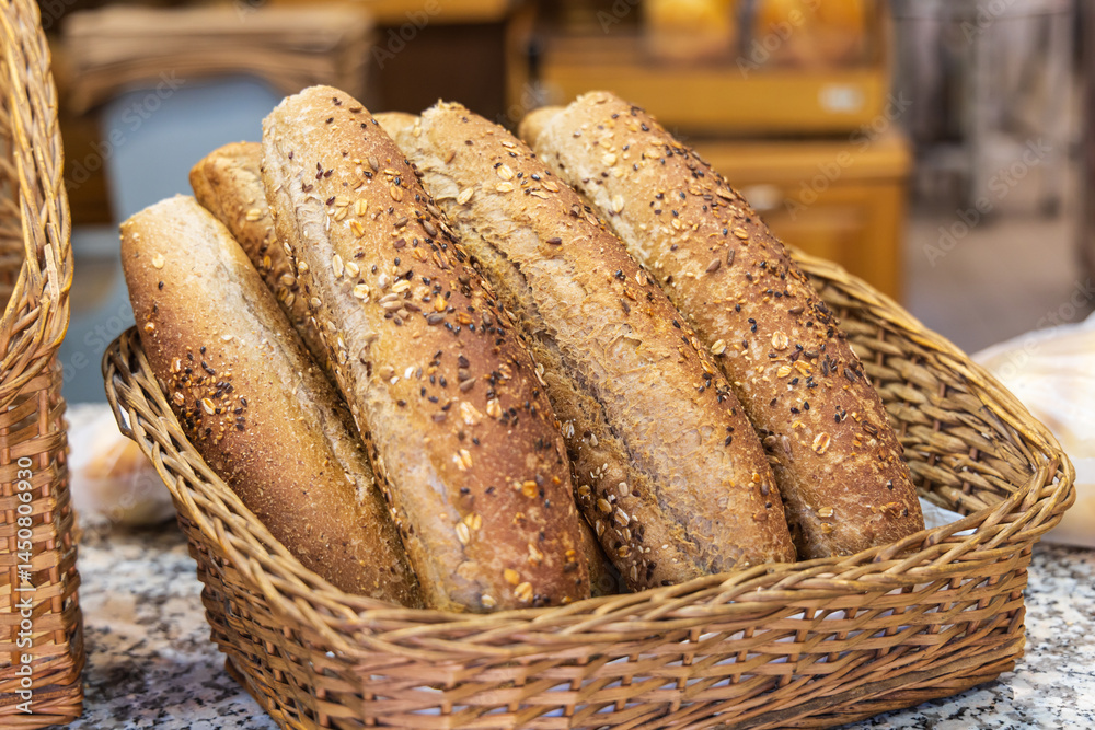 Fresh baked seeded bread at an outdoor market in Tirana.