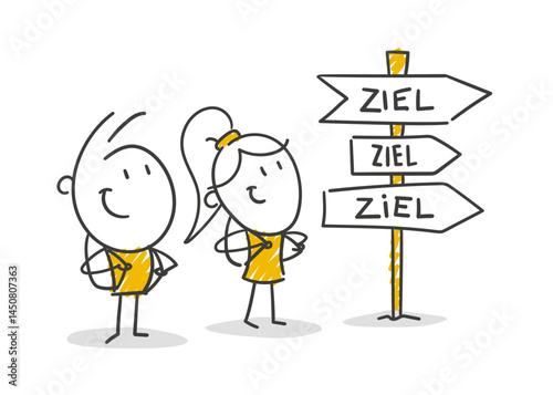 Strichfiguren / Strichmännchen / Stick Figures: Wegweiser, Richtung, Ziel. (Nr. 844)