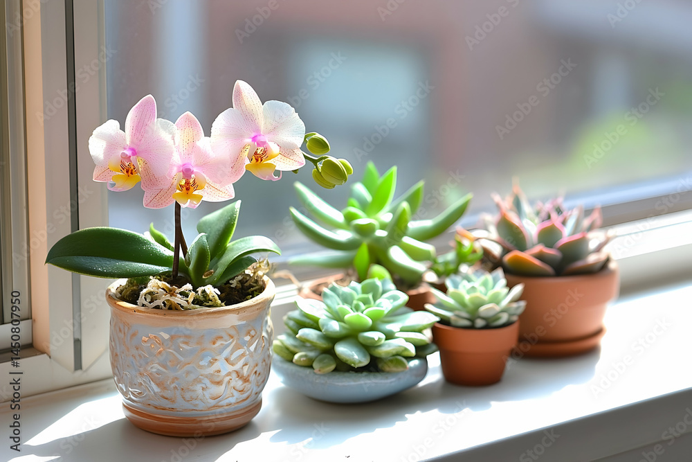 Obraz premium Collection of potted plants on a windowsill.