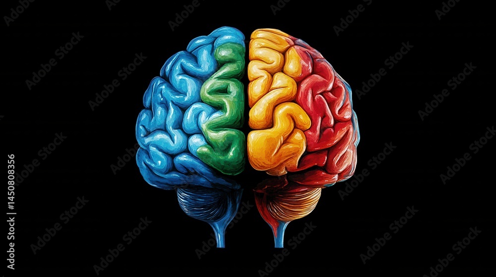 A colorful illustration of a brain with the words MENTAL HEALTH AWARENESS text. brain is divided into green, yellow, red and blue sections. Ideal for promoting mental health awareness. A colorful illustration of a brain with the words MENTAL HEALTH AWARENESS text. brain is divided into green, yellow, red and blue sections. Ideal for promoting mental health awareness.