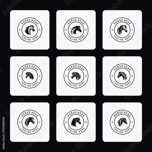 Horse head vector black silhouette lineart logo icon bundle, animal isolated on white background collection, creative minimal clean detail editable set photo