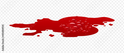 Huge Blood spilled or paint. Two puddle of blood. Fresh blood. Puddle of red paint. Site of occurrence. Crime scene.	
