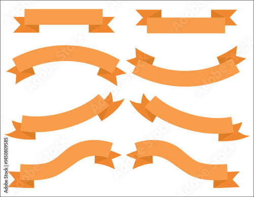 Set of Orange Ribbon Banners Collection - Flat Design Vector