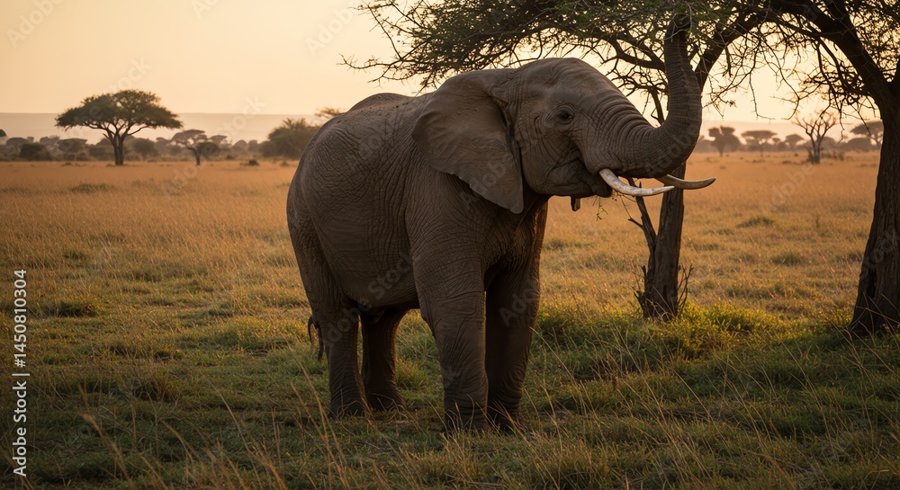 Fototapeta premium Elephant in Savannah at Sunset