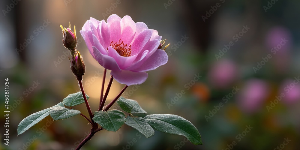 Soft pink rose blooms buds glowing softly Soft pink rose blooms buds glowing softly