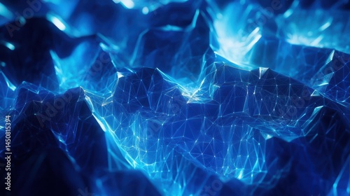 Abstract glowing blue polygonal backdrop. Technology, innovation and future concept. 3D Rendering illustration