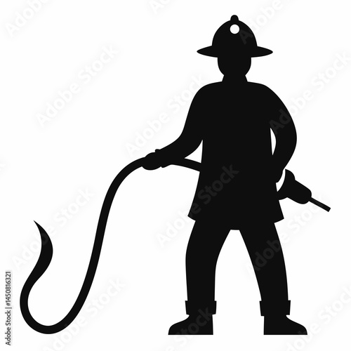 Firefighter Hose Silhouette Vector Bold Black Illustrations for Emergency and Safety Themed Designs