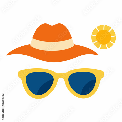 Sun Hats and Sunglasses Vector Summer Accessories in Simple Graphic Style