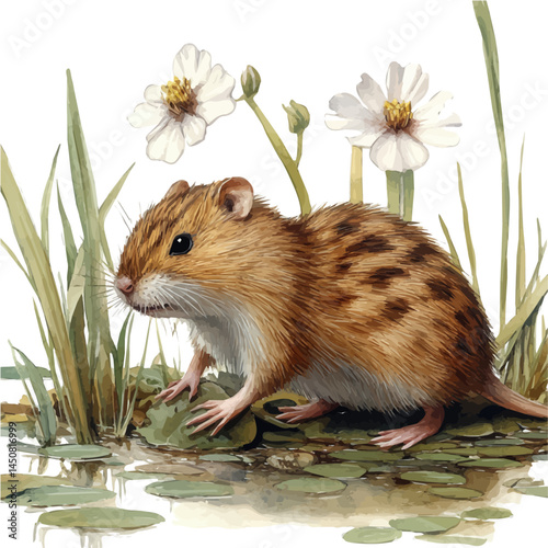 illustration of Early Mammal Crawling In The Underbrush, watercolor vector, isolated on a white background.