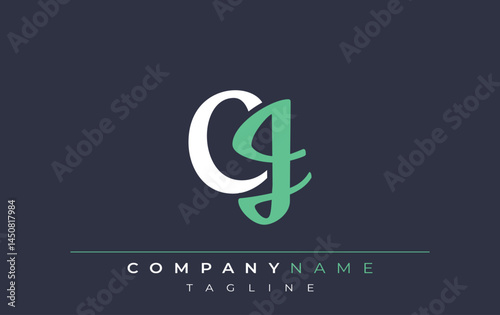 Elegant Stylized CJ Lettering Design. Stylish Modern Logo featuring Monogram Letters in White and Teal Shade