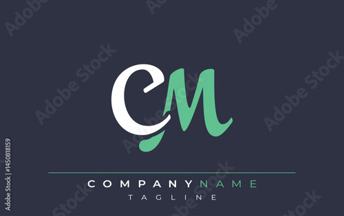 Elegant Stylized CM Lettering Design. Stylish Modern Logo featuring Monogram Letters in White and Teal Shade