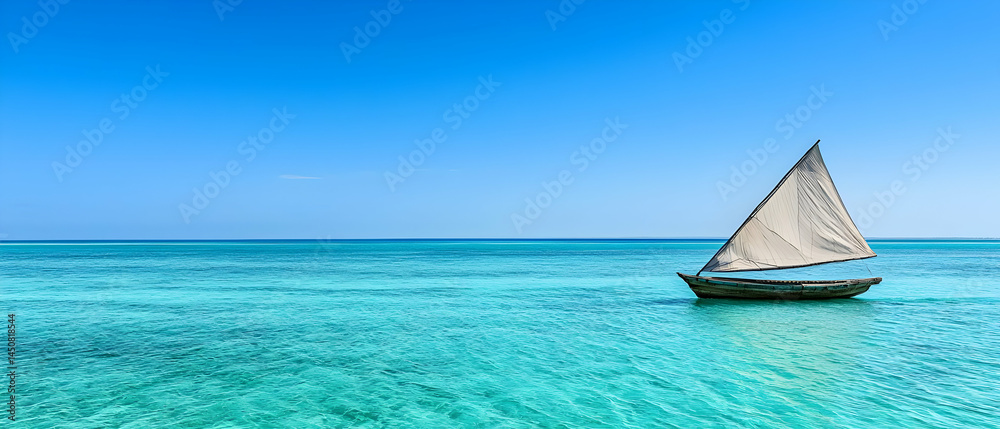 Obraz premium Tranquil Sailboat On Turquoise Ocean