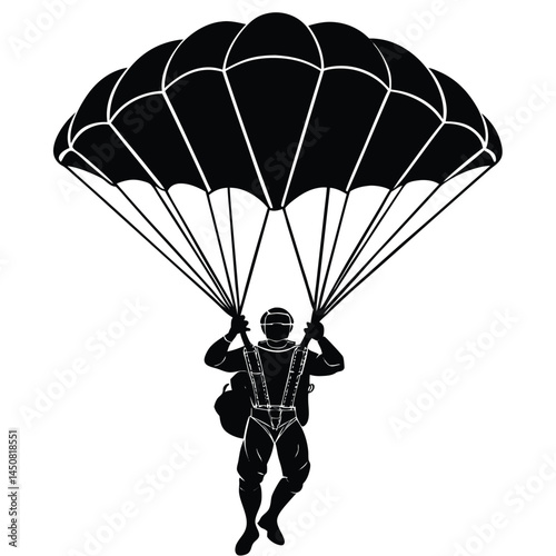 Black and White Parachutist Illustration | Skydiving Silhouette Vector Graphic