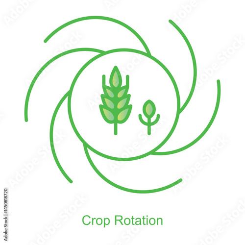 Vector icon for Crop Rotation with Circular Arrow Design. Highlights soil enrichment and sustainable farming practices through dynamic crop rotation symbols.