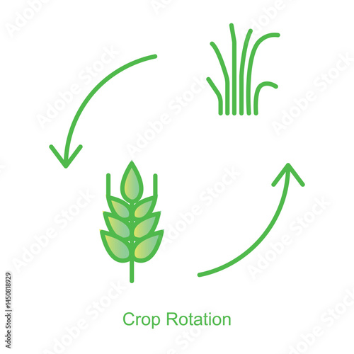 Vector icon for Crop Rotation with Circular Arrow Design. Highlights soil enrichment and sustainable farming practices through dynamic crop rotation symbols.