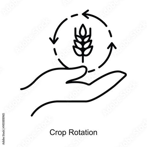 Vector icon for Crop Rotation and Sustainable Farming Techniques. Circular design with arrows showcasing crop diversity for improved yield and soil conservation.