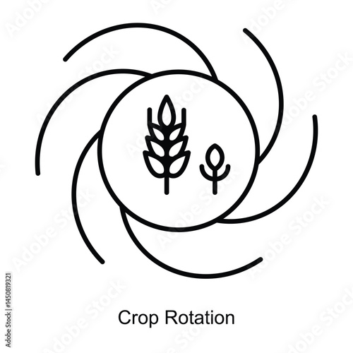 Vector icon for Crop Rotation and Sustainable Farming Techniques. Circular design with arrows showcasing crop diversity for improved yield and soil conservation.