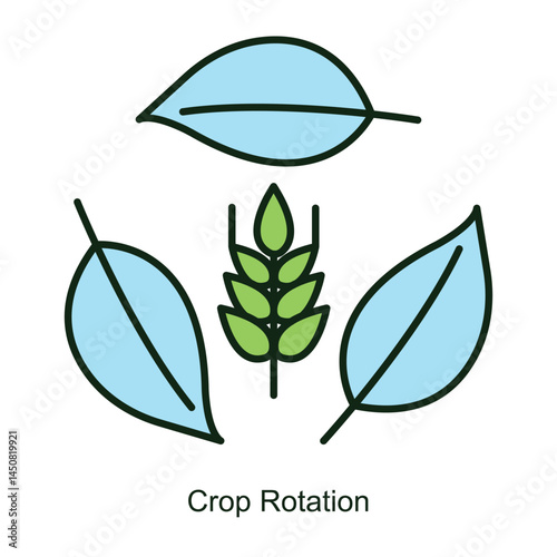 Vector icon for Crop Rotation with Plant Arrows Cycle. Illustrates agricultural sustainability with rotating crop symbols and directional arrows for soil health improvement.