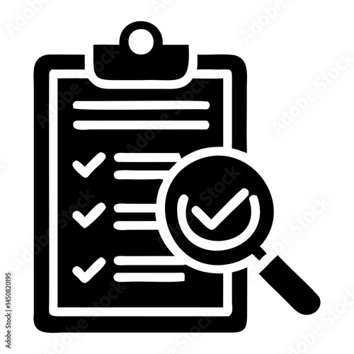 Checklist clipboard with magnifying glass for audit and task management process vector icon graphic design isolated on transparent background