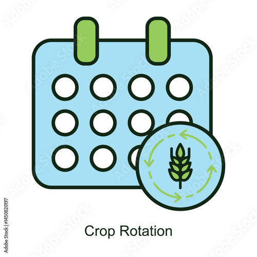 Vector icon for Crop Rotation with Plant Arrows Cycle. Illustrates agricultural sustainability with rotating crop symbols and directional arrows for soil health improvement.