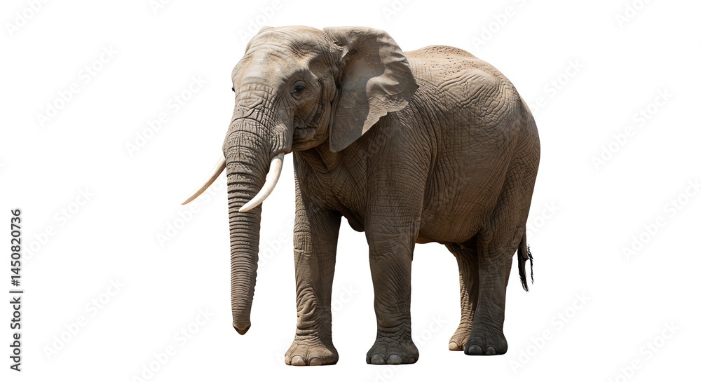 Fototapeta premium Elephant with Tusks on White Background