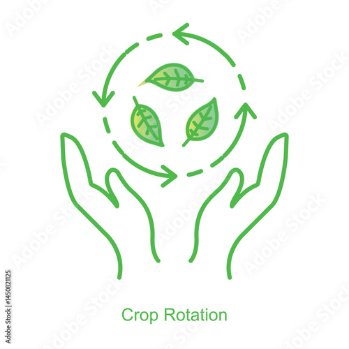 Vector icon for Crop Rotation with Circular Arrow Design. Highlights soil enrichment and sustainable farming practices through dynamic crop rotation symbols.
