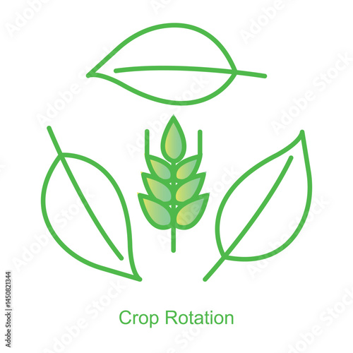 Vector icon for Crop Rotation with Circular Arrow Design. Highlights soil enrichment and sustainable farming practices through dynamic crop rotation symbols.