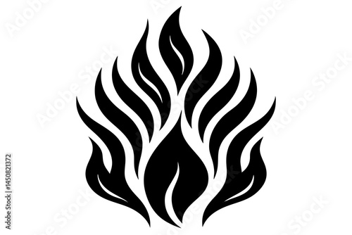 Fiery orange flames burn in a hot vector design, a tribal tattoo illustration symbolizing heat