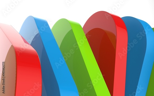 Colorful 3D Rendered Abstract Composition with Layered Arcs, rounded shape in white background, graphic design art and concept for creative project