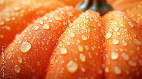 Close-up pumpkin skin with dew drops