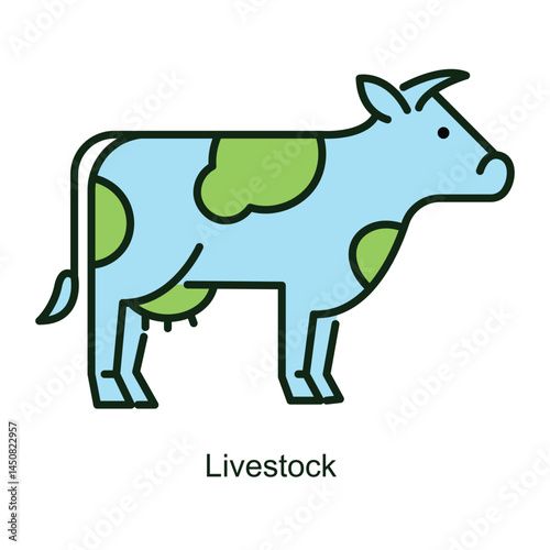 Vector icon for Livestock with Cow in Minimalist Style. Represents the role of farm animals in agriculture and food production systems.