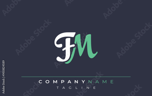 Elegant Stylized FM Lettering Design. Stylish Modern Logo featuring Monogram Letters in White and Teal Shade