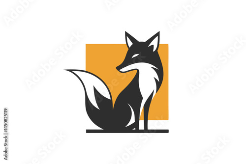 Fox with a poised sitting position shown against a gold square gives a cool feel
